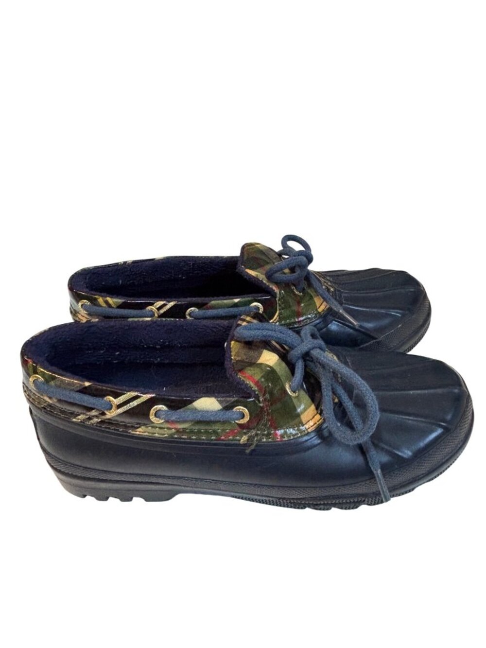 Sperry Top-Sider Womens Waterproof Rubber Duck Boots With Plaid Design 6 Navy & - Picture 8 of 13